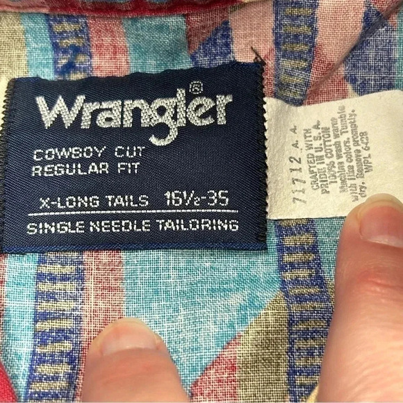 Wrangler Vintage 90’s Brush Popper Button Up Long Sleeve Pink Turquoise Blue EUC - Picture 4 of 6